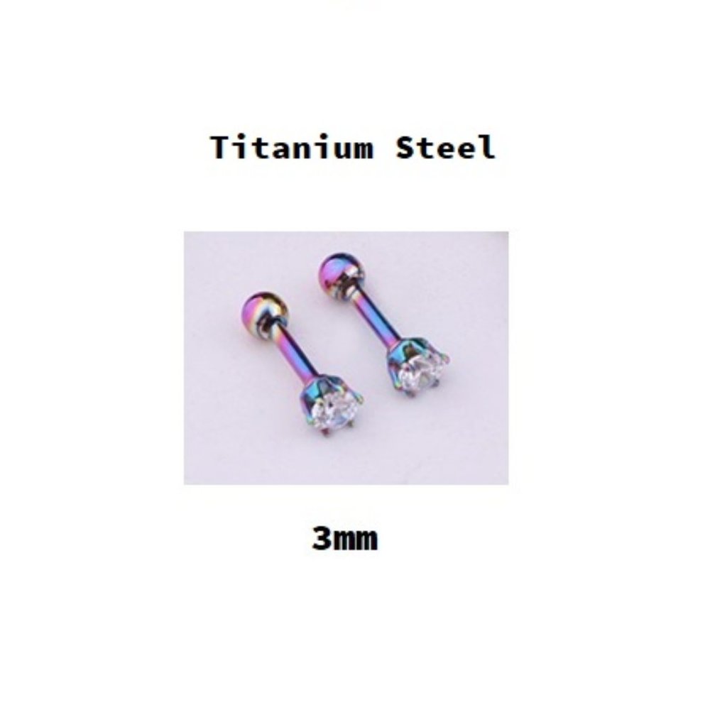 Titanium ~  3mm ~ Titanium Steel Six Prong Round Swarovski Crystal Earring